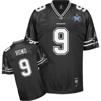 Cheap Dallas Cowboys 9 Tony Romo Black Jerseys With 50TH Patch For Sale
