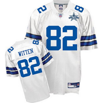 Cheap Dallas Cowboys 82 Jason Witten White Jerseys With 50TH Patch For Sale