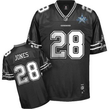 Cheap Dallas Cowboys 28 Felix Jones Black Jerseys With 50TH Patch For Sale