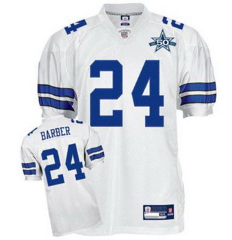 Cheap Dallas Cowboys 24 Marion Barber White Jerseys With 50TH Patch For Sale