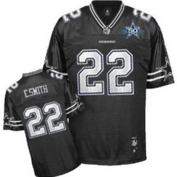 Cheap Dallas Cowboys 22 Emmitt Smith Black Jerseys With 50TH Patch For Sale