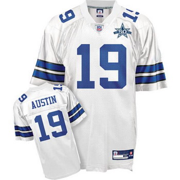 Dallas Cowboys 19 Miles Austin White Jerseys With 50TH Patch