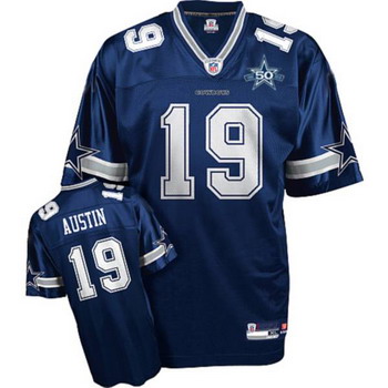 Dallas Cowboys 19 Miles Austin Blue Jerseys With 50TH Patch