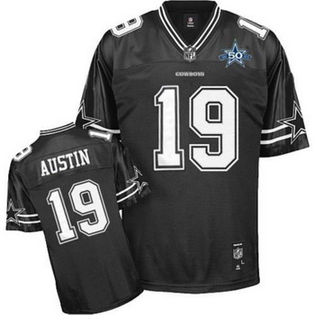 Cheap Dallas Cowboys 19 Miles Austin Black Jerseys With 50TH Patch For Sale