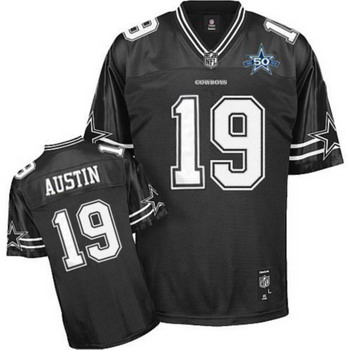 Dallas Cowboys 19 Miles Austin Black Jerseys With 50TH Patch