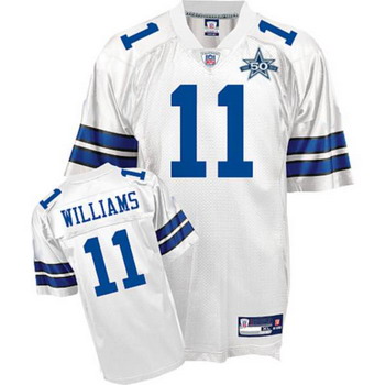 Cheap Dallas Cowboys 11 Roy Williams White Jerseys With 50TH Patch For Sale