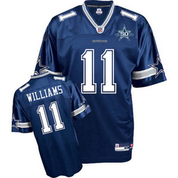 Cheap Dallas Cowboys 11 Roy Williams Blue Jerseys With 50TH Patch For Sale