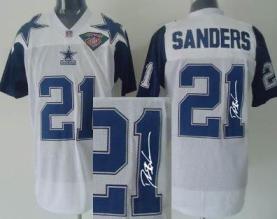 Cheap Dallas Cowboys 21 Deion Sanders White 75TH Patch Throwback M&N Signed NFL Jerseys For Sale