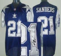 Cheap Dallas Cowboys 21 Deion Sanders Blue 75TH Patch Throwback M&N Signed NFL Jerseys For Sale