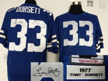 Cheap Dallas Cowboys 33 Tony Dorsett Blue Throwback M&N Signed NFL Jerseys For Sale
