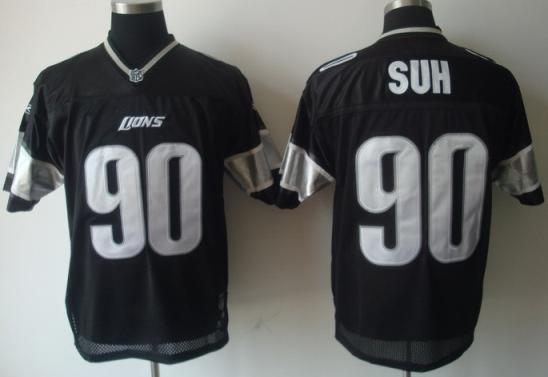 Detroit Lions 90 Ndamukong Suh Black Jerseys White Number