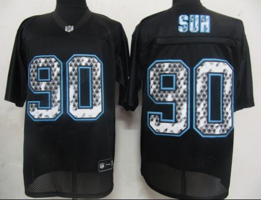 Detroit Lions 90 Ndamukong Suh Black United Sideline Jerseys