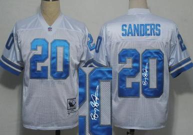 Cheap Detroit Lions 20 B.Sanders White Throwback M&N Signed NFL Jerseys For Sale