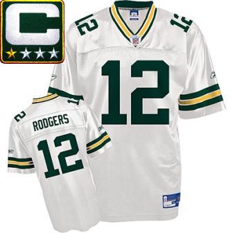 Green Bay Packers 12 Aaron Rodgers White Jersey C Patch