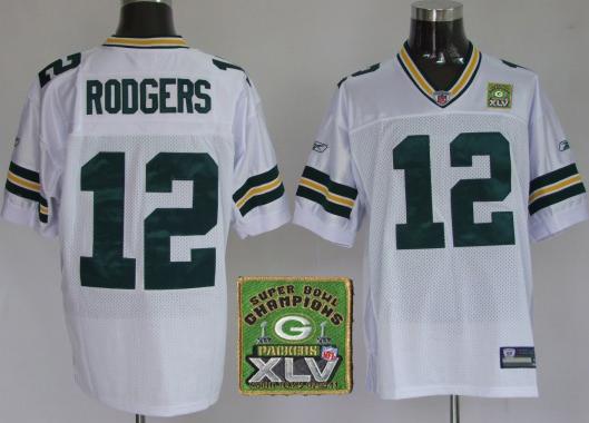 Cheap Green Bay Packers 12 Aaron Rodgers White 2011 SuperBowl Champions Patch Jerseys For Sale