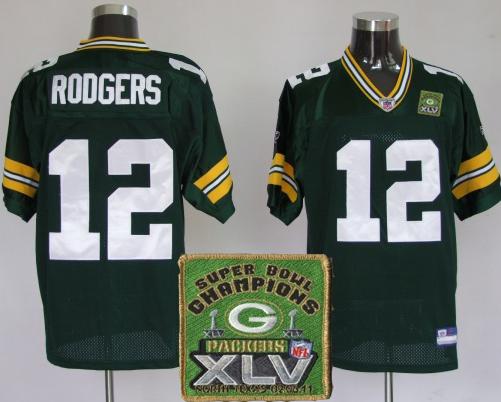 Cheap Green Bay Packers 12 Aaron Rodgers Green 2011 SuperBowl Champions Patch Jerseys For Sale
