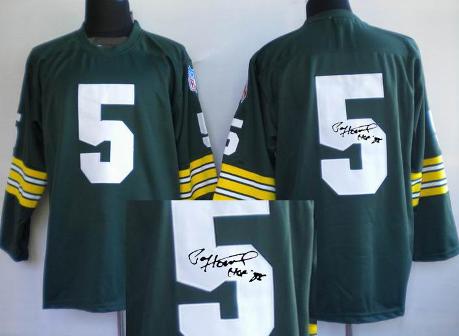 Cheap Green Bay Packers 5 Paul Hornung Green Long Sleeve Throwback M&N Signed NFL Jerseys For Sale