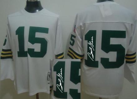 Cheap Green Bay Packers 15 Bart Starr White Long Sleeve Throwback M&N Signed NFL Jerseys For Sale