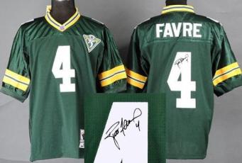 Cheap Green Bay Packers 4 Brett Favre Green Throwback M&N Signed NFL Jerseys For Sale