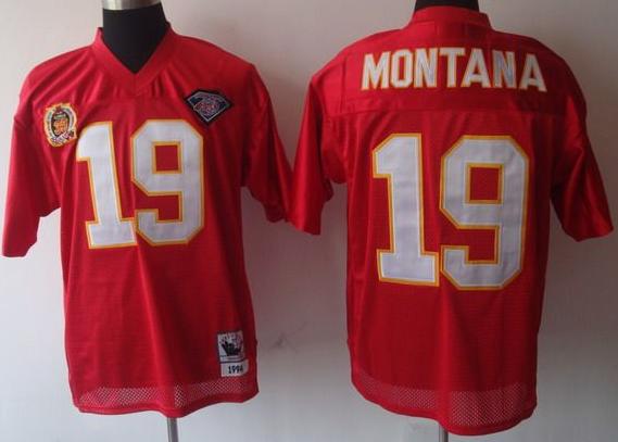 Kansas City Chiefs 19 Joe Montana Two Patch red throwback jerseys