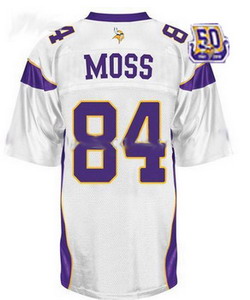 Cheap Minnesota Vikings 84 MOSS White football jersey 50th patch For Sale