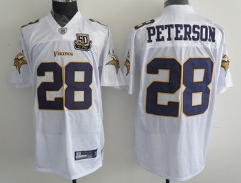 Cheap Minnesota Vikings 28 Peterson Full White New Jerseys With 50th Patch For Sale