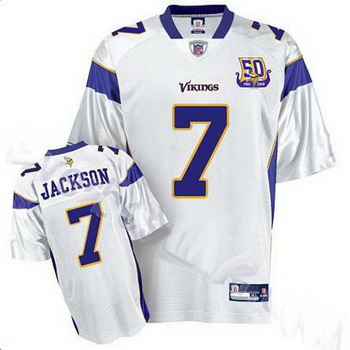 Cheap Minnesota Vikings Tarvaris Jackson 7 White Jersey 50th Anniversary Patch For Sale