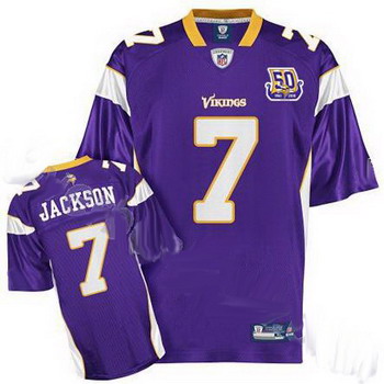 Cheap Minnesota Vikings Tarvaris Jackson 7 Purple Jersey 50th Anniversary Patch For Sale