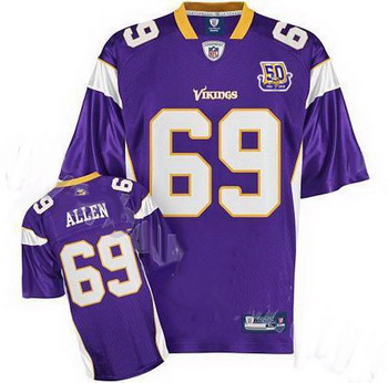Cheap Minnesota Vikings Jared Allen 69 Purple Jersey 50th Anniversary Patch For Sale