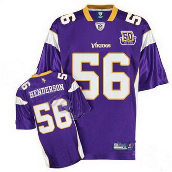 Cheap Minnesota Vikings E.J. Henderson 56 Purple Jersey 50th Anniversary Patch For Sale
