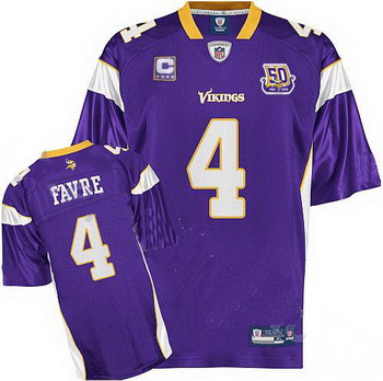 Cheap Minnesota Vikings Brett Favre 4 Purple ??C Patch??Jersey 50th Anniversary Patch For Sale