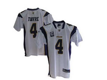 Minnesota Vikings 4 Brett Favre purple C patch white jerseys