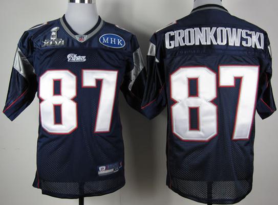Cheap New England Patriots 87 Rob Gronkowski Blue 2012 Super Bowl XLVI NFL Jersey MHK Patch For Sale