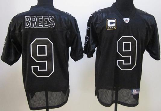 New Orleans Saints 9 Drew Brees Full Black NFL Jersey C Patch