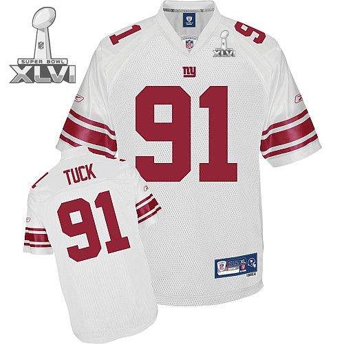 Cheap New York Giants #91 Justin Tuck White 2012 Super Bowl XLVI NFL Jersey For Sale
