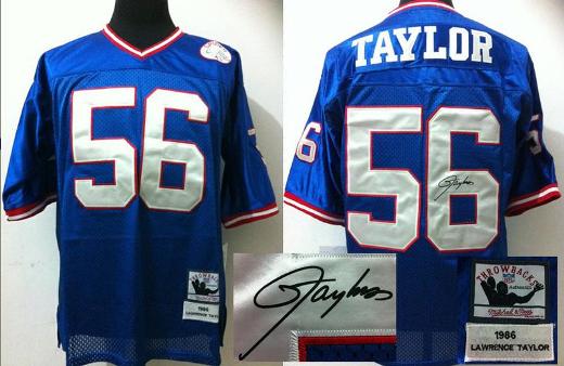 Cheap New York Giants 56 Lawrence Taylor Throwback Blue Signed NFL Jerseys For Sale