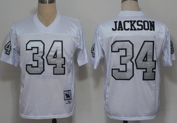 Cheap Oakland Raiders 34 Bo Jackson White(Silver Number)NFL Jerseys For Sale
