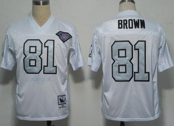 Cheap Oakland Raiders 81 T.Brown White 75th Throwback NFL Jerseys Silver Number For Sale