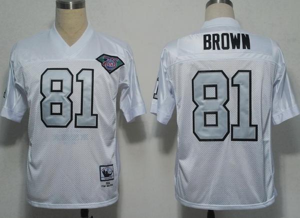 Oakland Raiders 81 T.Brown White 75th Throwback NFL Jerseys Silver Number