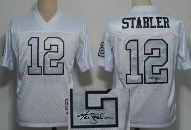 Cheap Oakland Raiders 12 Ken Stabler White Silver Number Throwback M&N Signed NFL Jerseys For Sale