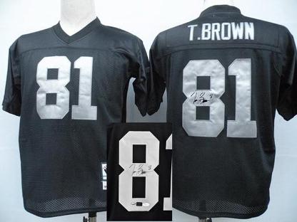 Cheap Oakland Raiders 81 T.Brown Black Throwback M&N Signed NFL Jerseys For Sale