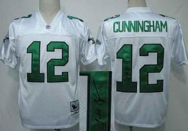 Cheap Philadelphia Eagles 12 Randall Cunningham White Throwback M&N Signed NFL Jerseys For Sale