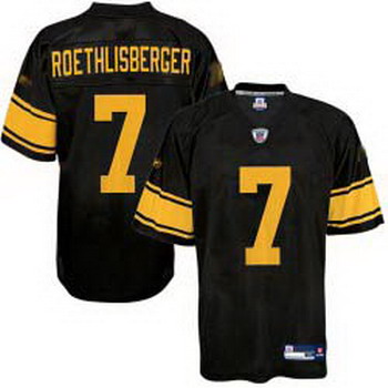 Cheap Pittsburgh Steelers 7 Ben Roethlisberger Black Football Jersey yellow number For Sale