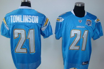 Cheap San Diego Chargers 21 L.Tomlinson blue 50th jerseys For Sale