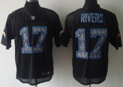Cheap San Diego Chargers 17 Philip Rivers Black United Sideline Jerseys For Sale