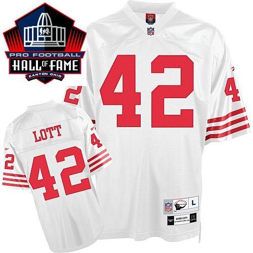 Cheap San Francisco 49ers 42 Ronnie Lott White Hall Of Fame Class Jersey For Sale