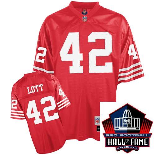 Cheap San Francisco 49ers 42 Ronnie Lott Red Hall Of Fame Class Jersey For Sale