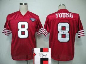 Cheap San Francisco 49ers 8 Steve Young Red 75th Patch Throwback M&N Signed NFL Jerseys For Sale