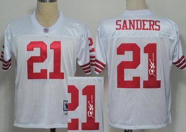 Cheap San Francisco 49ers 21 Deion Sanders White Throwback M&N Signed NFL Jerseys For Sale