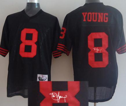 Cheap San Francisco 49ers 8 Steve Young Black Throwback M&N Signed NFL Jerseys For Sale